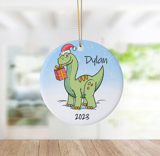 Personalized Dinosaur Themed Holiday Ornament For Kids O090