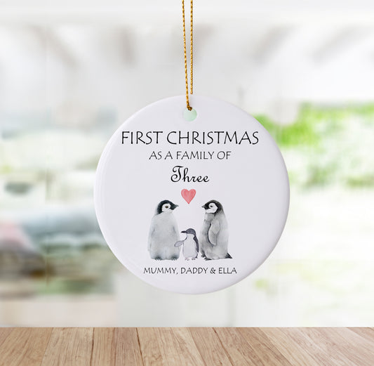 First Christmas Together As A Family Of Three Custom Ornament