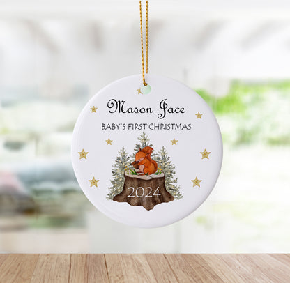 Baby's First Christmas Woodland Custom Ornament