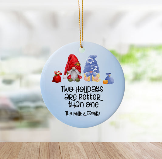 Two Holidays Are Better Than One Gnome Family Holiday Ornament