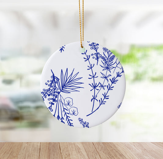 Blue And White Chinoiserie Floral Ornament