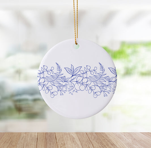 Floral Blue and White Chinoiserie Christmas Ornament