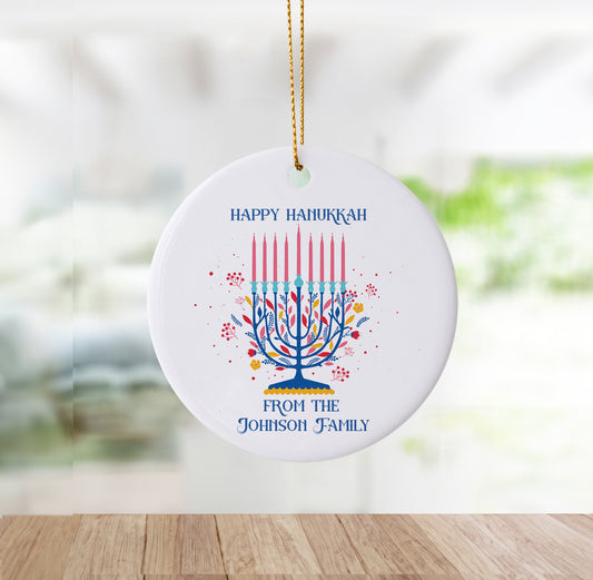 Happy Hanukkah Menorah Custom Ornament From Family