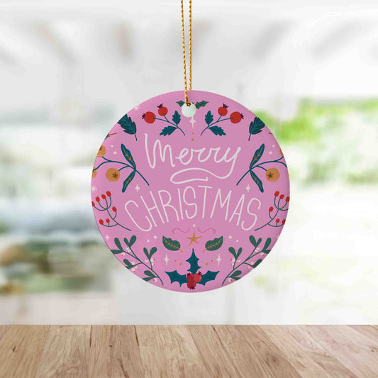 Pink Merry Christmas Holiday Ornament