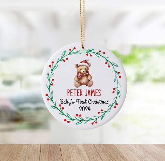 Personalized Baby's First Christmas Bear Ornament