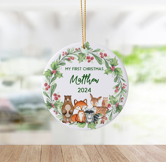 Personalized My First Christmas Woodland Animals Ornament