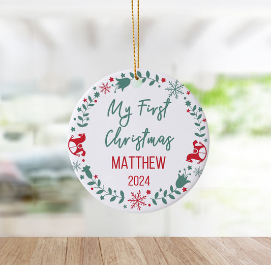 Custom My First Christmas Holiday Wreath Ornament