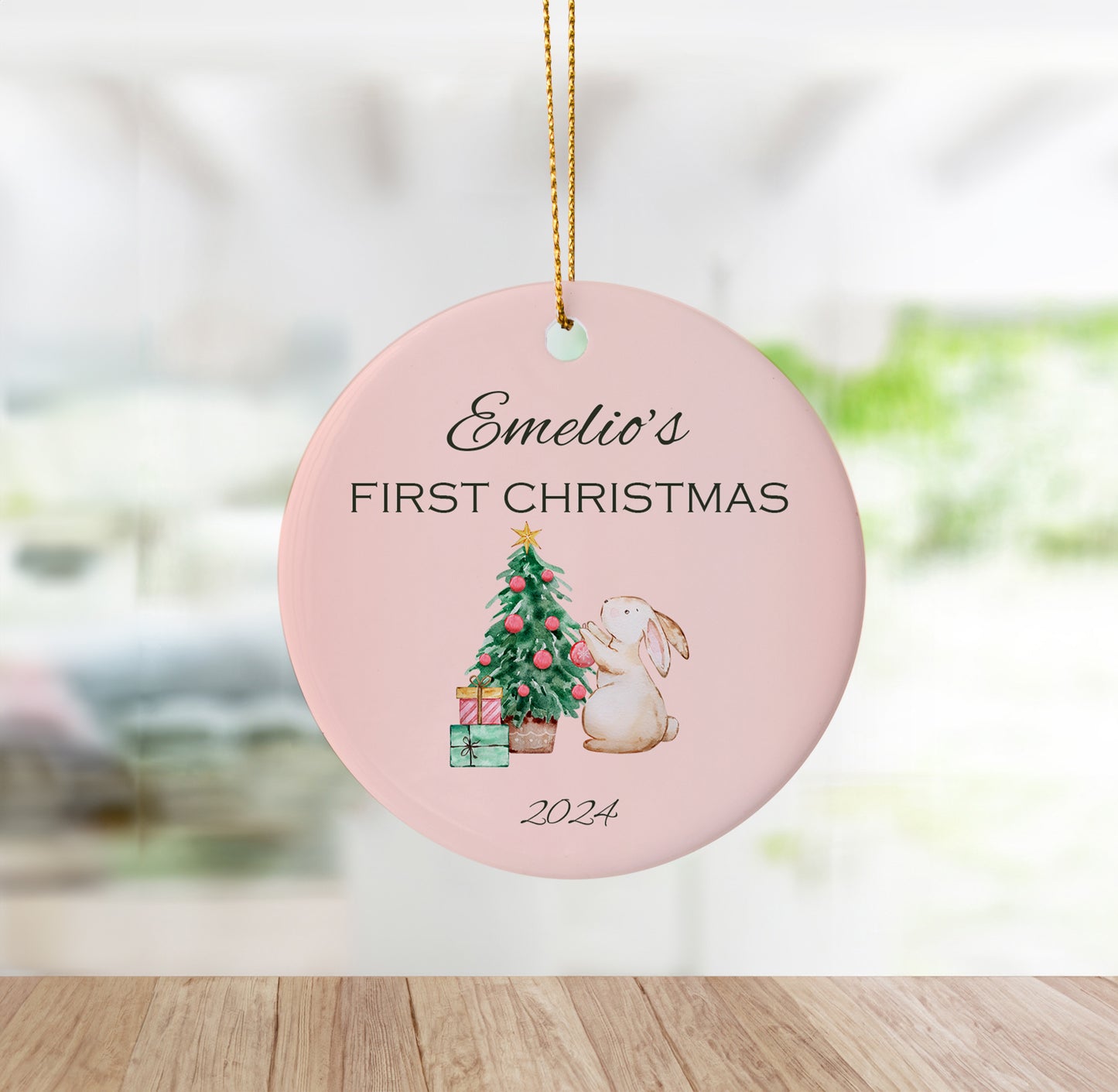 Sweet and Custom Bunny and Tree Baby's First Christmas Ornament