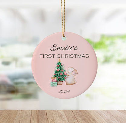 Sweet and Custom Bunny and Tree Baby's First Christmas Ornament