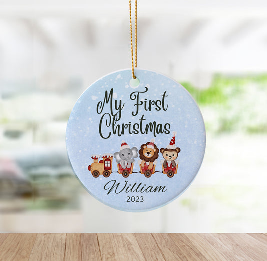 My First Christmas Animal Santa Train Holiday Ornament