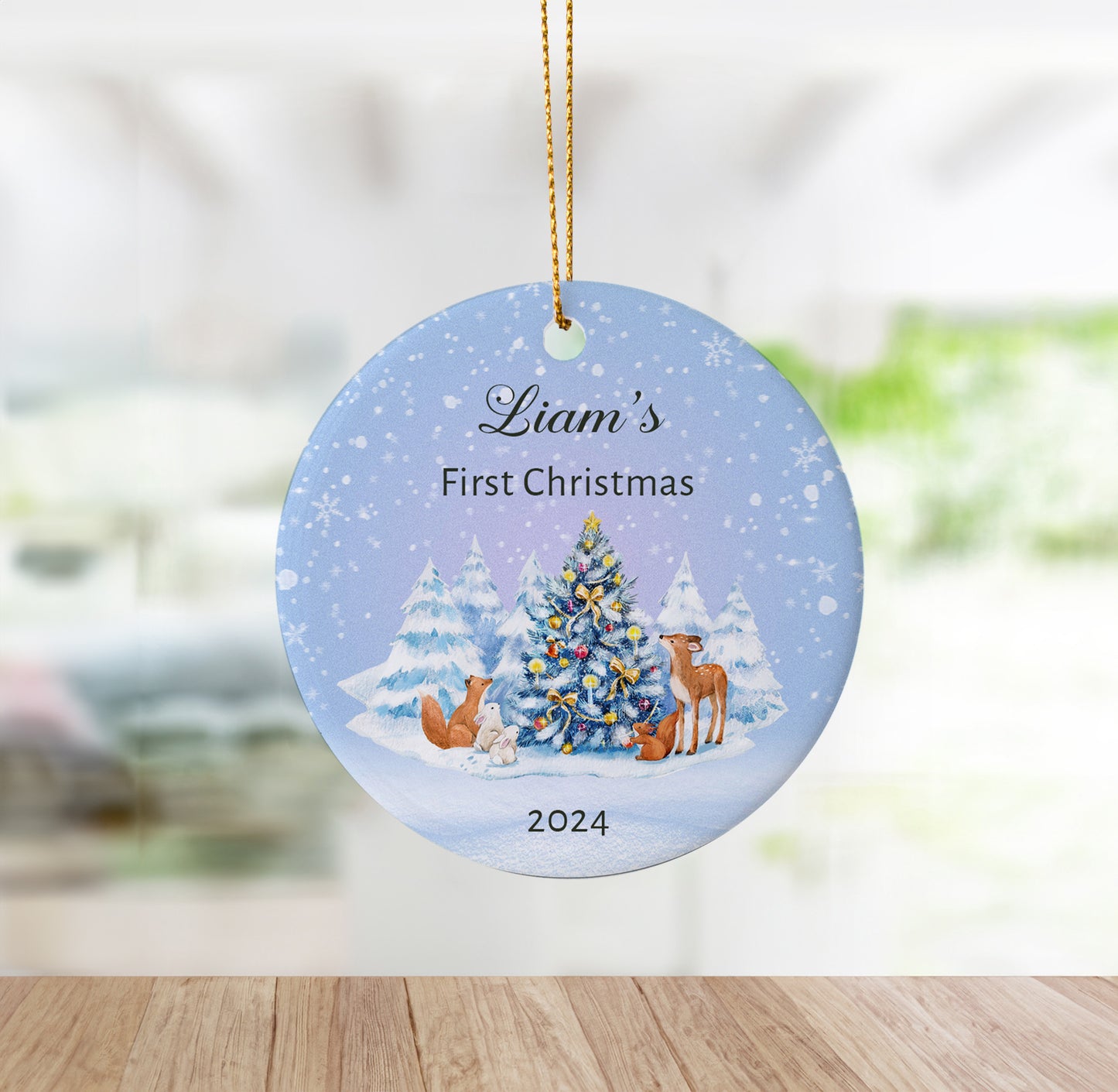 Custom "Baby's First Christmas" Winter Wonderland Ornament