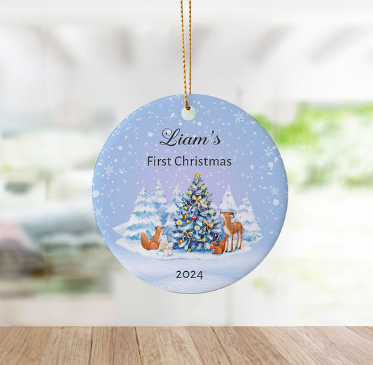 Custom "Baby's First Christmas" Winter Wonderland Ornament