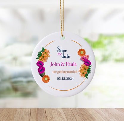 Save The Date Pink and Orange Floral Ornament