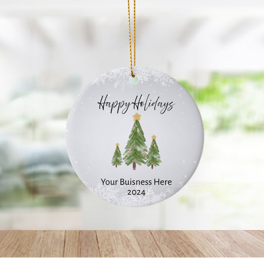 Customizable 'Happy Holidays' Ornament with Christmas Trees