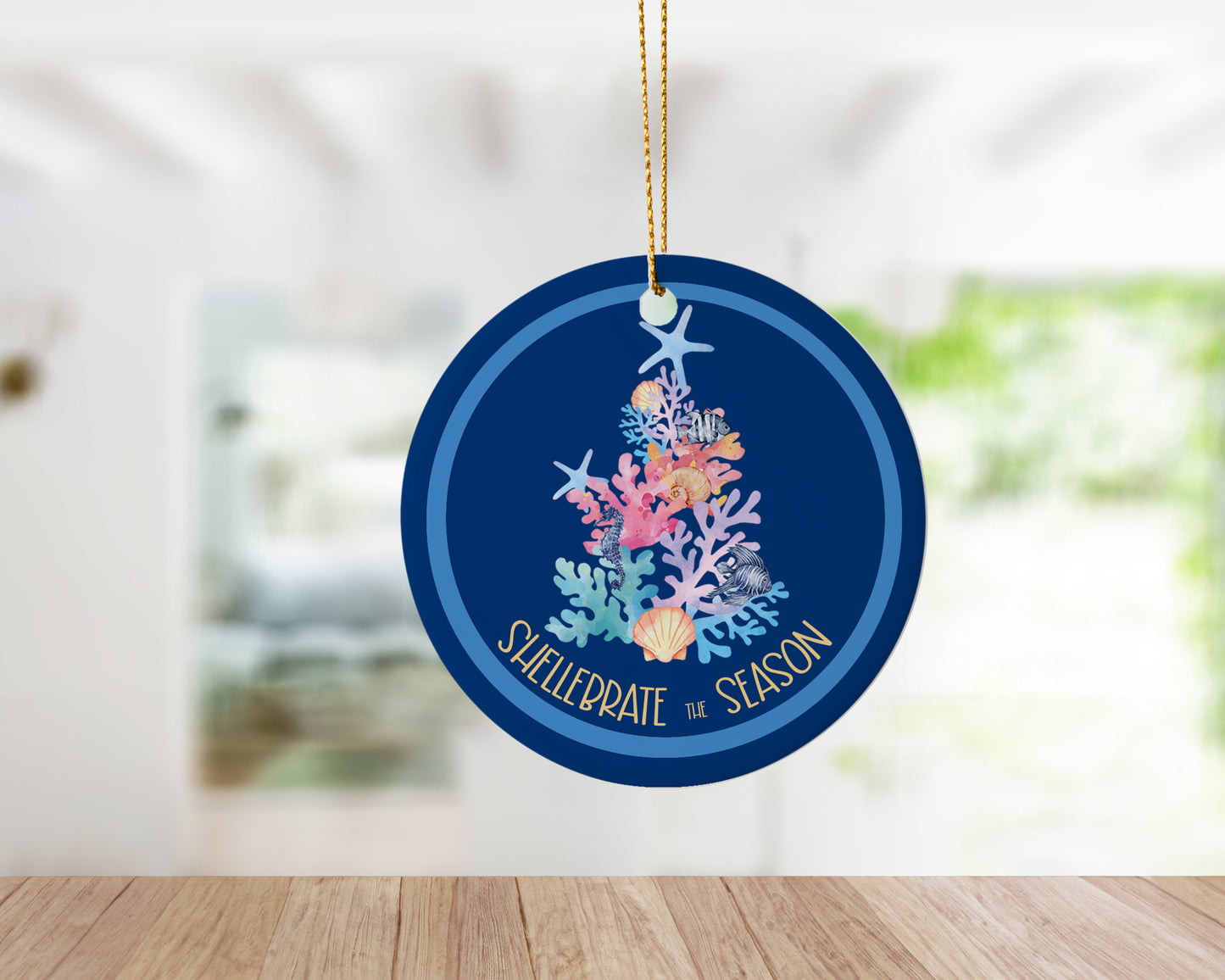 Beach themed "Shellebrate the Season" Nautical Holiday Ornament