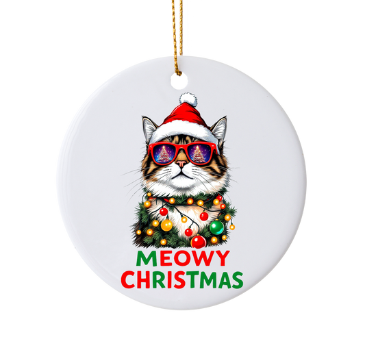 Funny "Meowy Christmas" Holiday Ornament