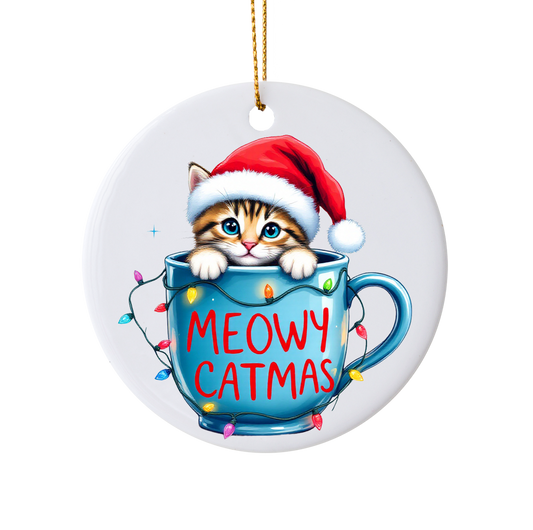 Funny "Meowy Catmas" Holiday Ornament