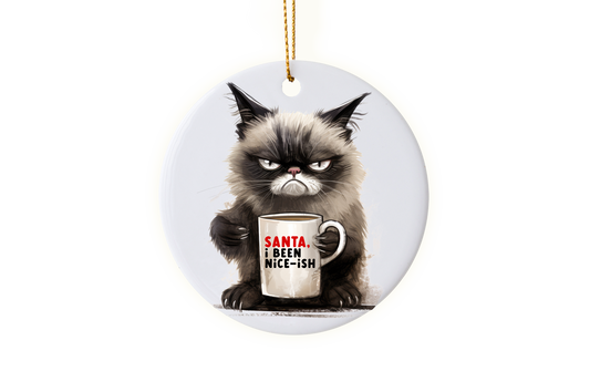 Funny "Santa, I've been Nice-ish" Grumpy Cat Holiday Ornament