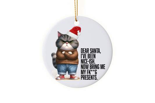 Funny "Dear Santa, I've been Nice-ish" Grumpy Cat Holiday Ornament