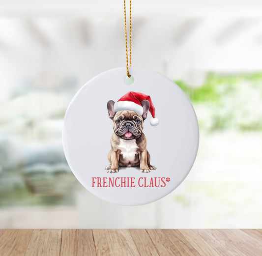 Unique "Frenchie Claus" Holiday Ornament