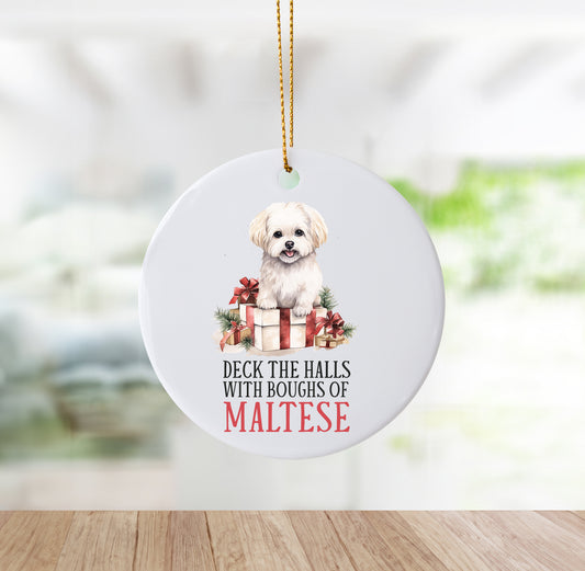 Unique "Deck The Halls With Boughs Of Maltese" Holiday Ornament