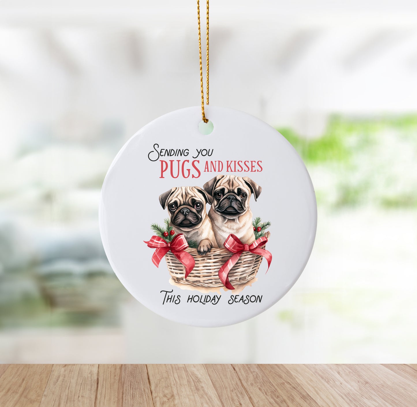 Unique "Pugs And Kisses" Holiday Ornament