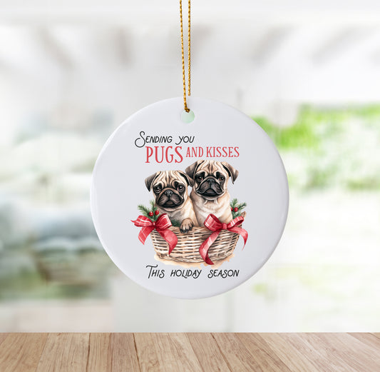 Unique "Pugs And Kisses" Holiday Ornament