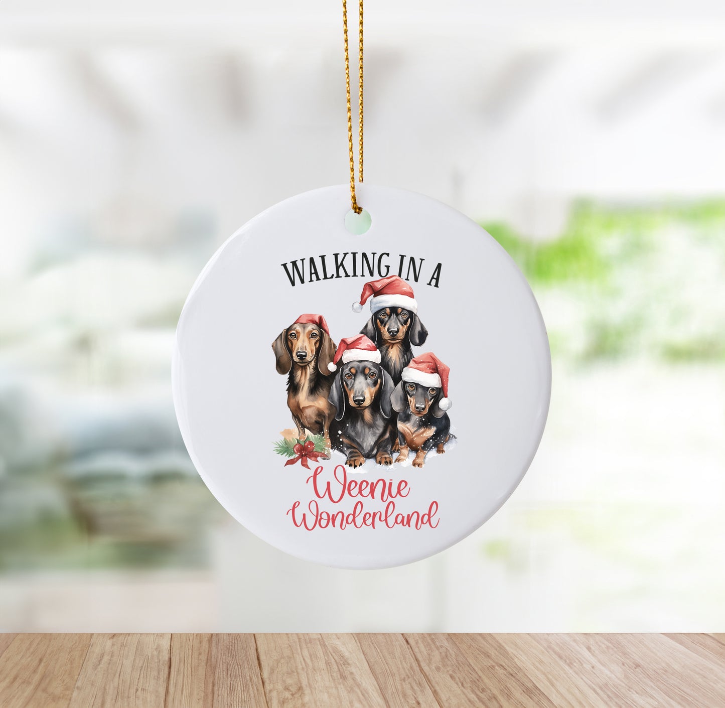 Super Cute "Walking In A Weenie Wonderland" Dachshund Ornament