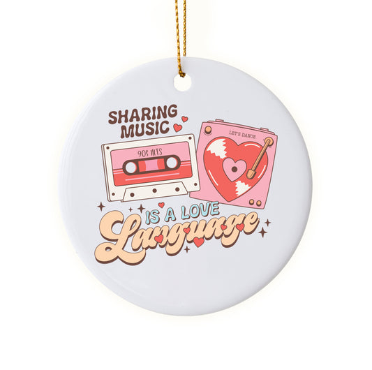 Cute "Sharing Music Is a Love Language" Retro Ornament