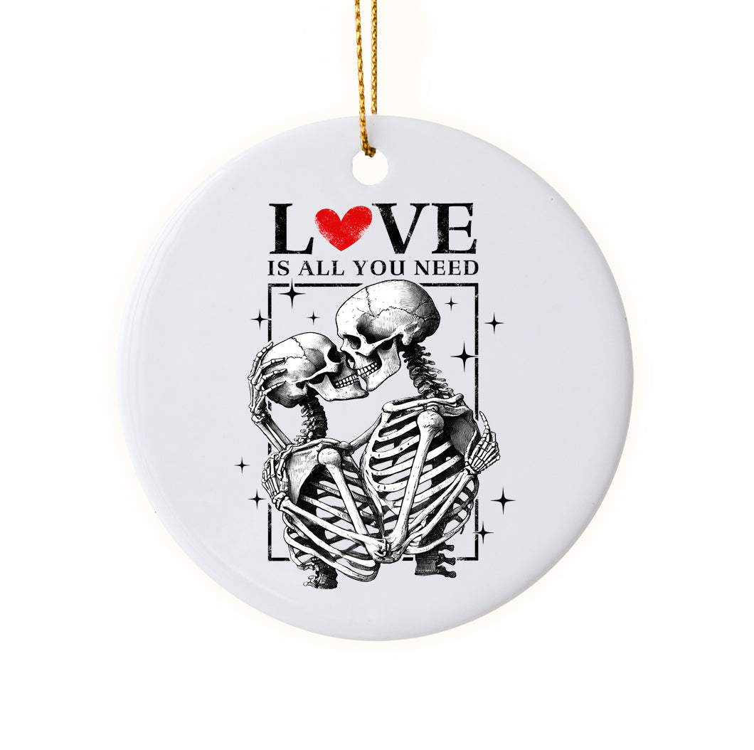 Cute "Love Is All You Need" Skeletons Kissing Ornament