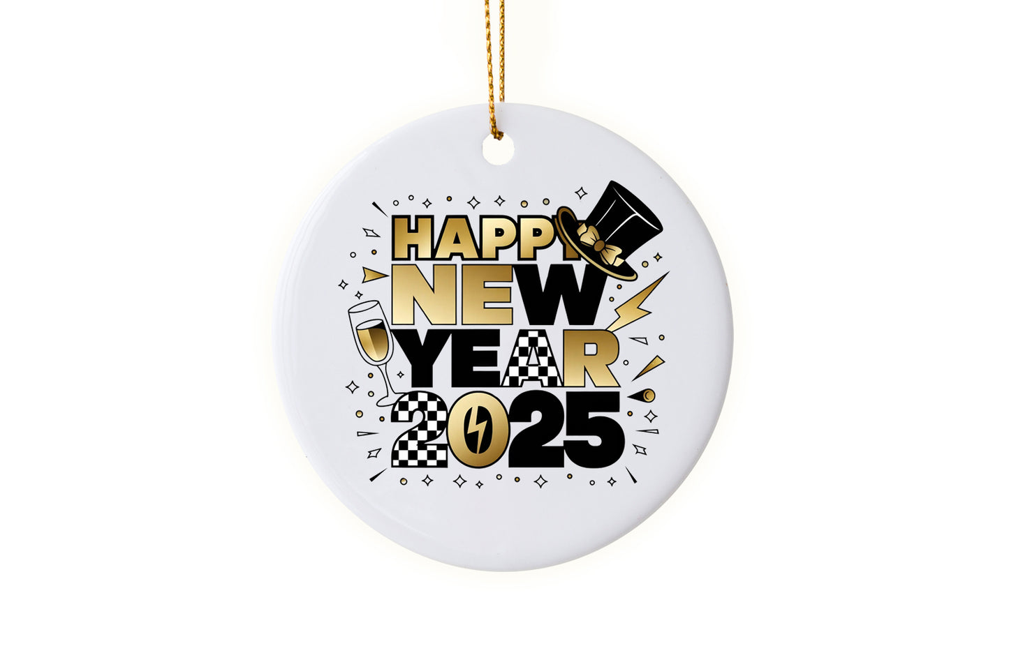 Festive "Happy New Year" 2025 Ornament