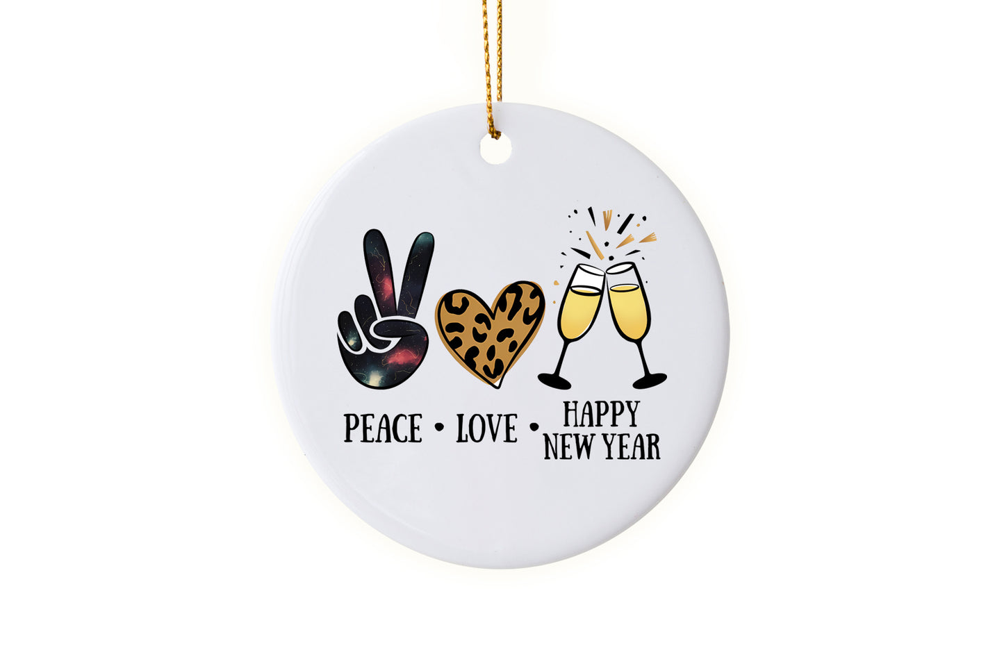 Fun "Peace, Love, Happy New Year" Ornament