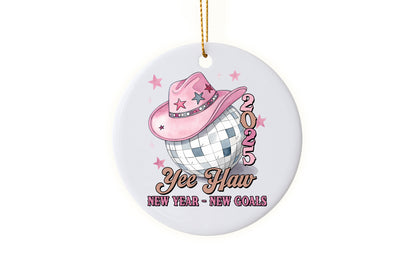 Fun "Yee-Haw New Year, New Goals 2025" Ornament