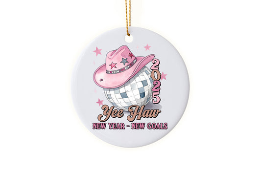 Fun "Yee-Haw New Year, New Goals 2025" Ornament