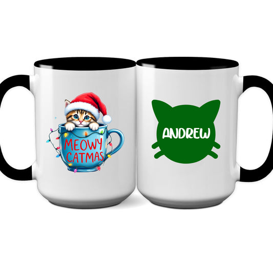 Adorable "Meowy Catmas" Personalized Holiday Cat Mug