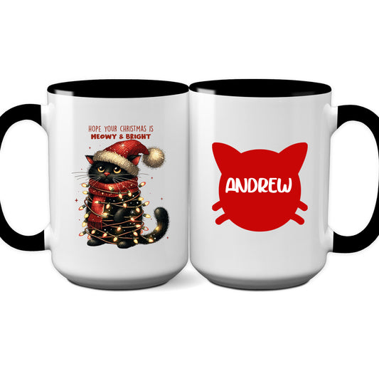 Funny Hope Your Christmas is Meowy and Bright Personalized Holiday Cat Mug