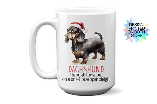 Festive "Dachshund through the snow" Mug