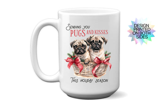 Festive "Pugs and Kisses" Mug