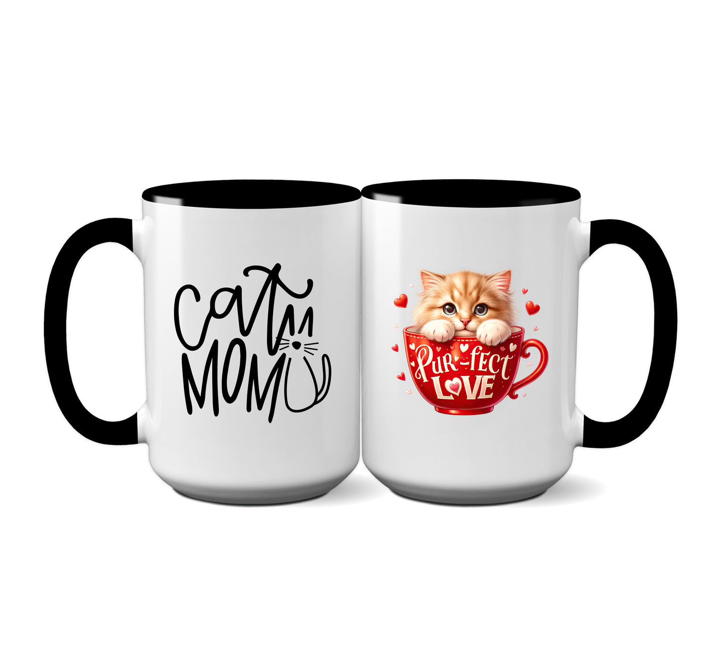 Cute "Cat Mom" Mug with Orange Kitten in Teacup