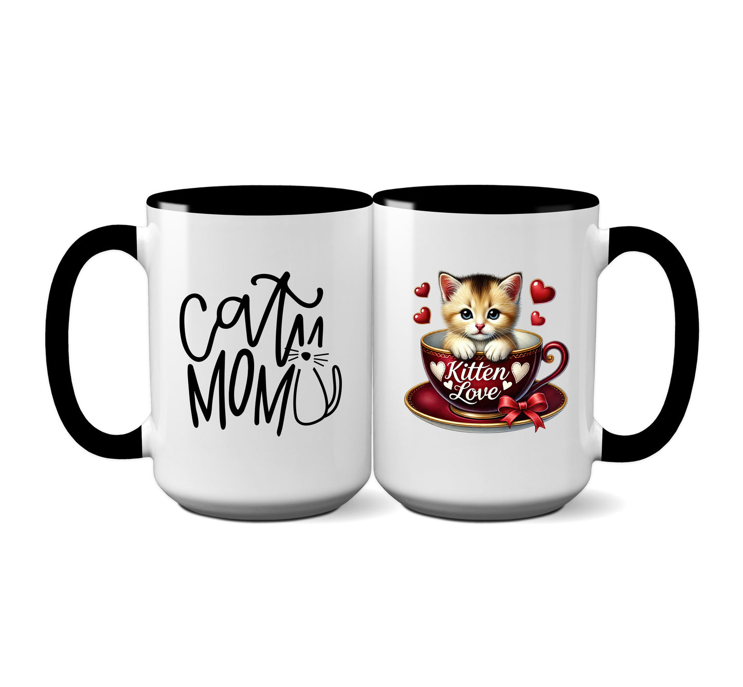 Adorable "Cat Mom" Mug with Brown Kitten in Teacup