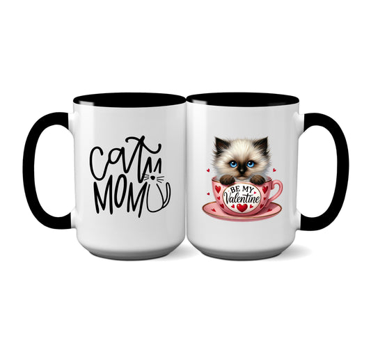 Cute "Cat Mom" Mug with Siamese Kitten in Teacup