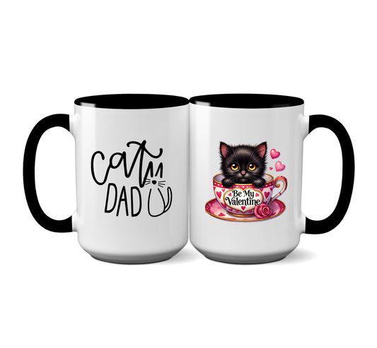 Cute "Cat Dad" Mug with Black Kitten in Teacup