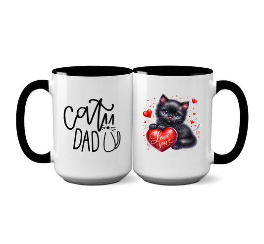 Cute "Cat Dad" Mug with Black Kitten Holding Heart