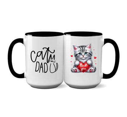 Cute "Cat Dad" Mug with Grey Kitten Holding Heart