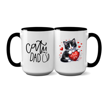 Cute "Cat Dad" Mug with A Tuxedo Kitten