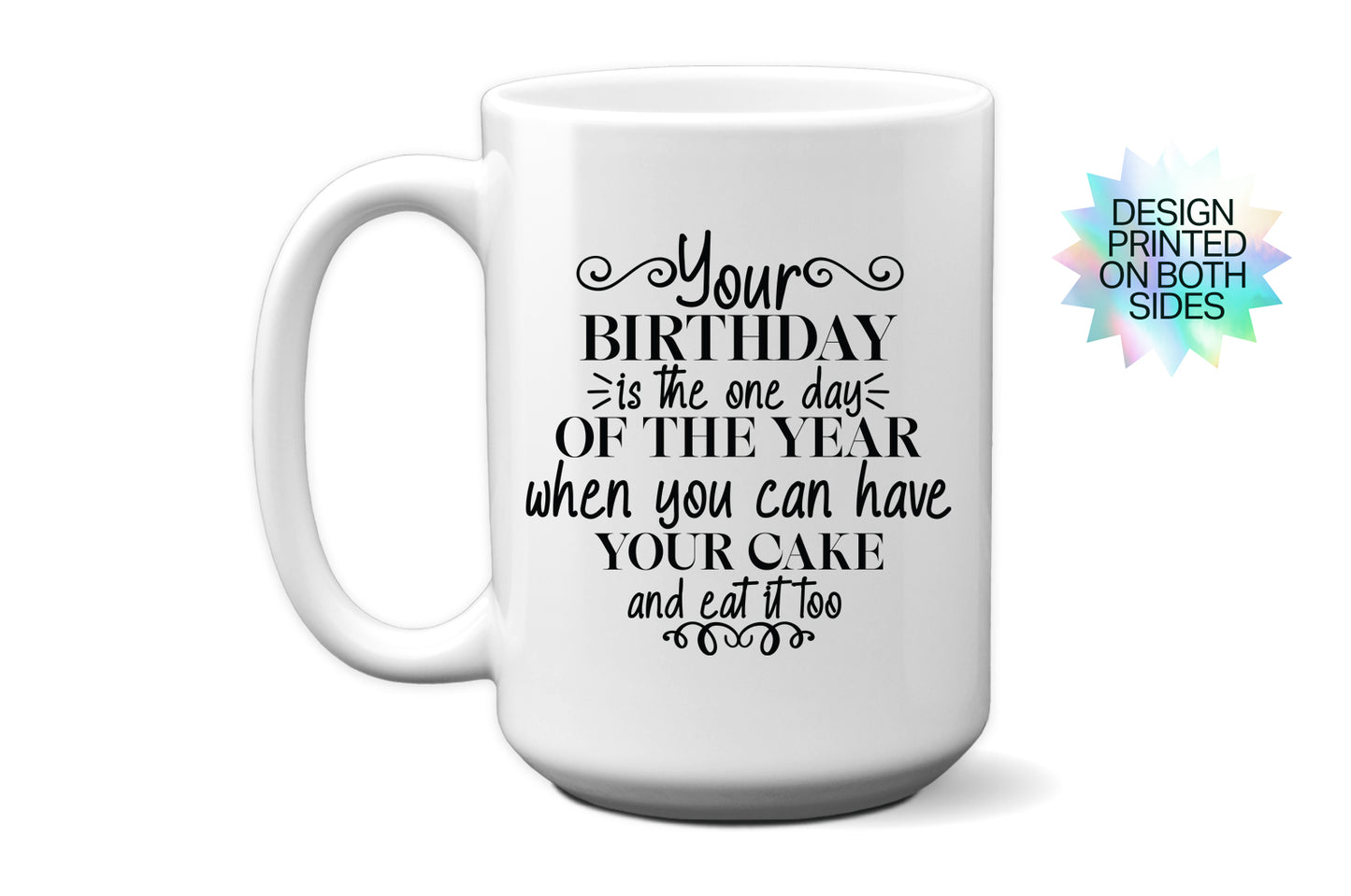 Fun "Your Birthday is the One Day You Can Have Your Cake and Eat It Too" Mug