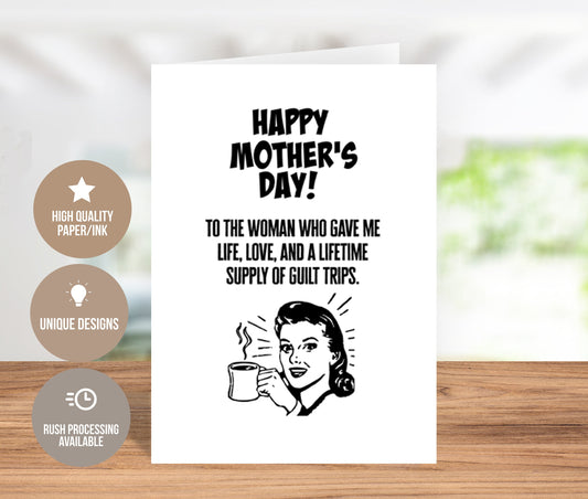 Lifetime Supply of Love and Guilt Trips, Funny Mother's Day Card
