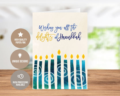 Wishing You All The Delights Of Hanukkah Greeting Card