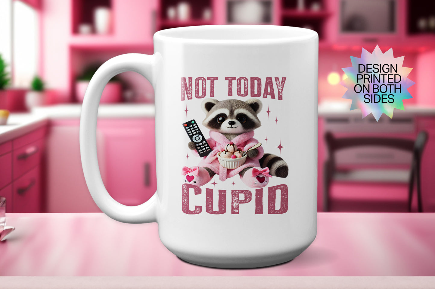 Fun "Not Today, Cupid" Raccoon Valentine’s Day Mug