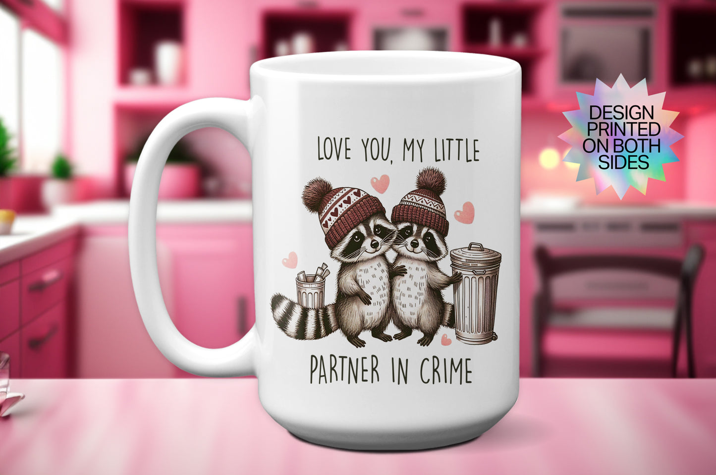 Super Cute "Love You, My Little Partner in Crime" Mug with Raccoons